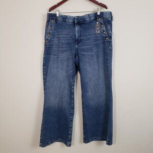 St. Johns Bay Sailor Jeans 16W Blue Wide Leg High Waist Boho Chic Tummy Control